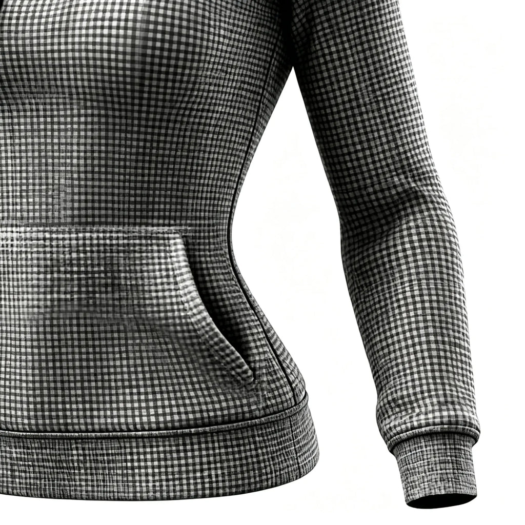 Women's Vintage Floral Gray Waffle Knit Pocket Long-Sleeved Hoodie