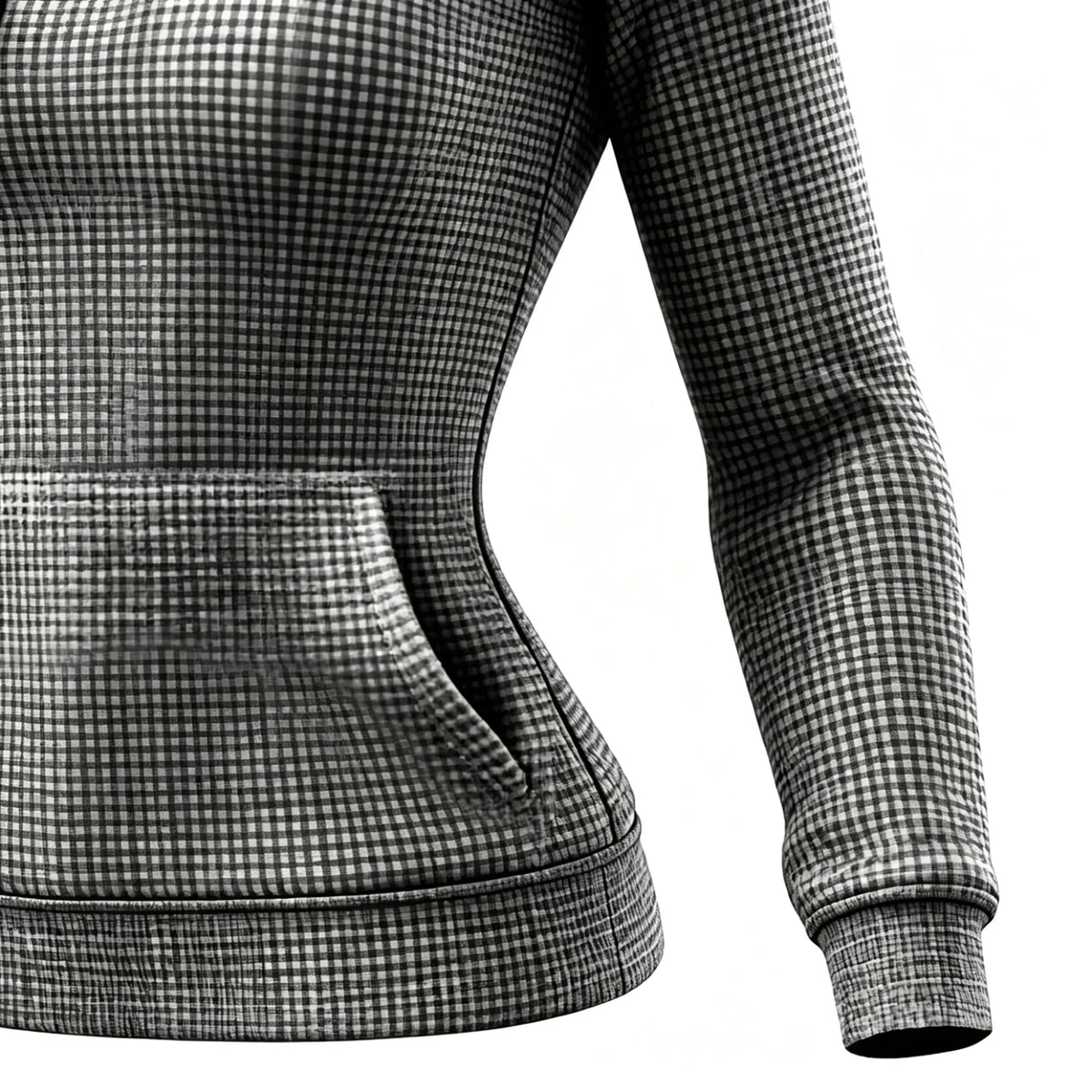 Women's Vintage Floral Gray Waffle Knit Pocket Long-Sleeved Hoodie