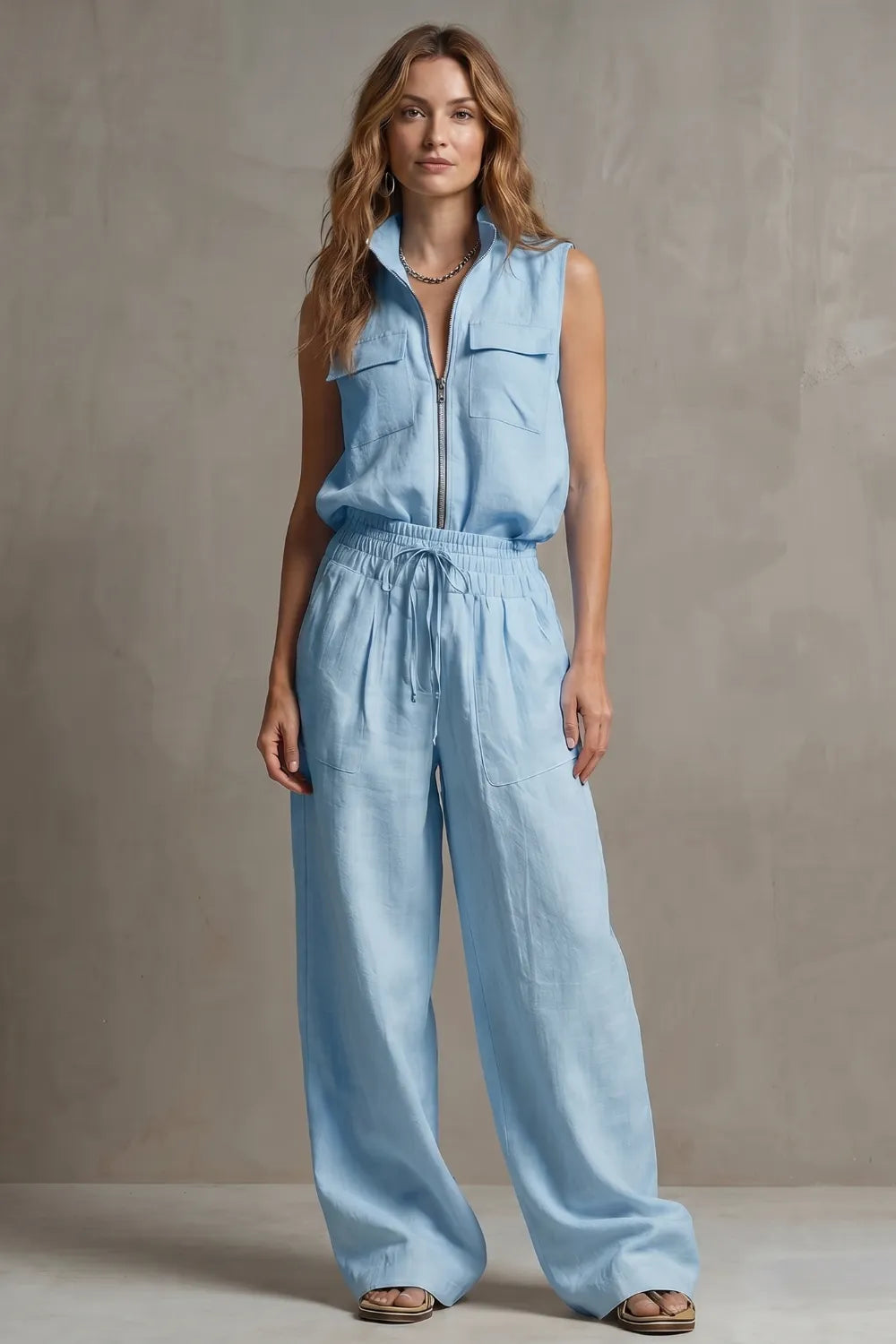 Relaxed zip-front elegance – Trouser set