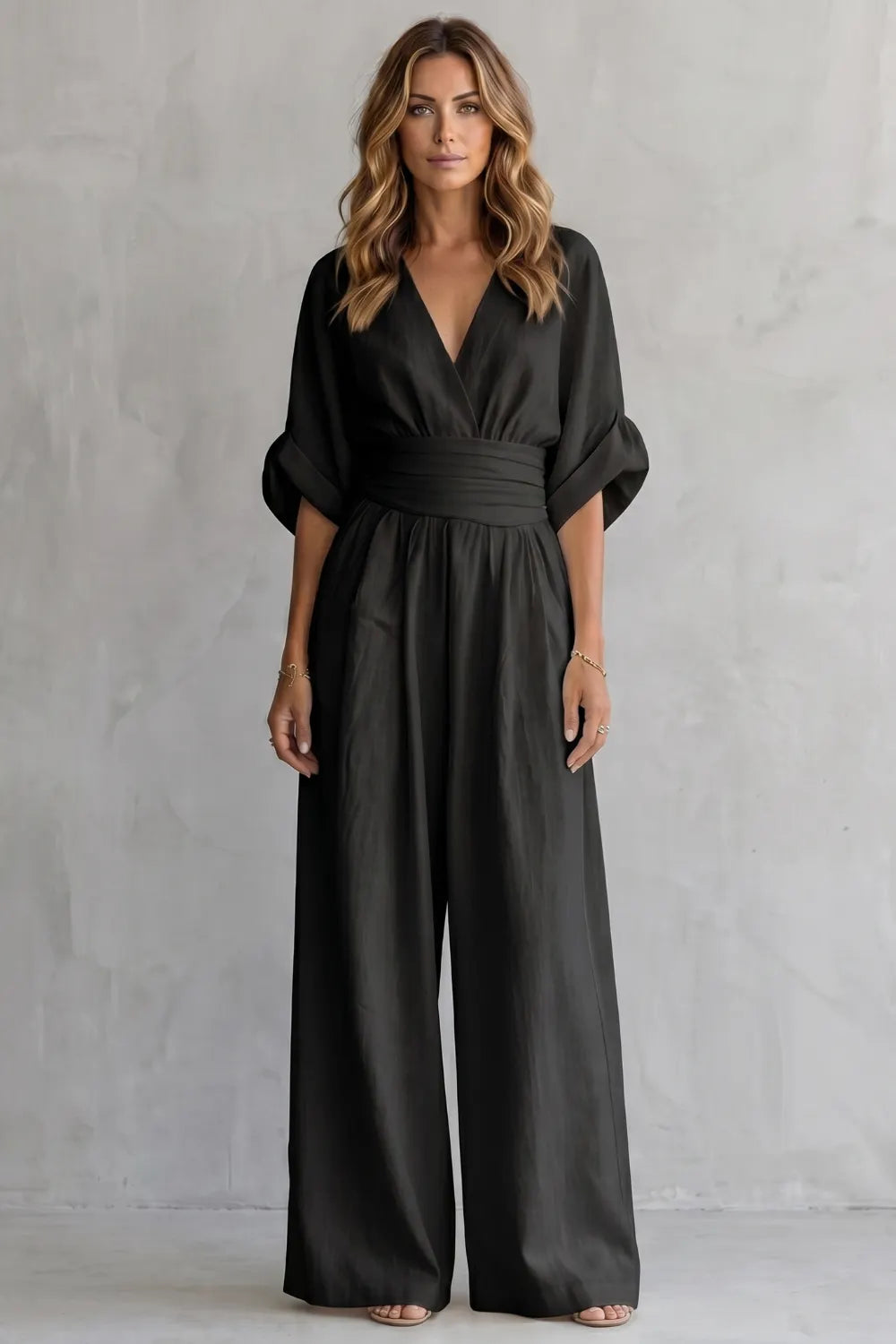 Draped waist elegance – Wide-leg jumpsuit