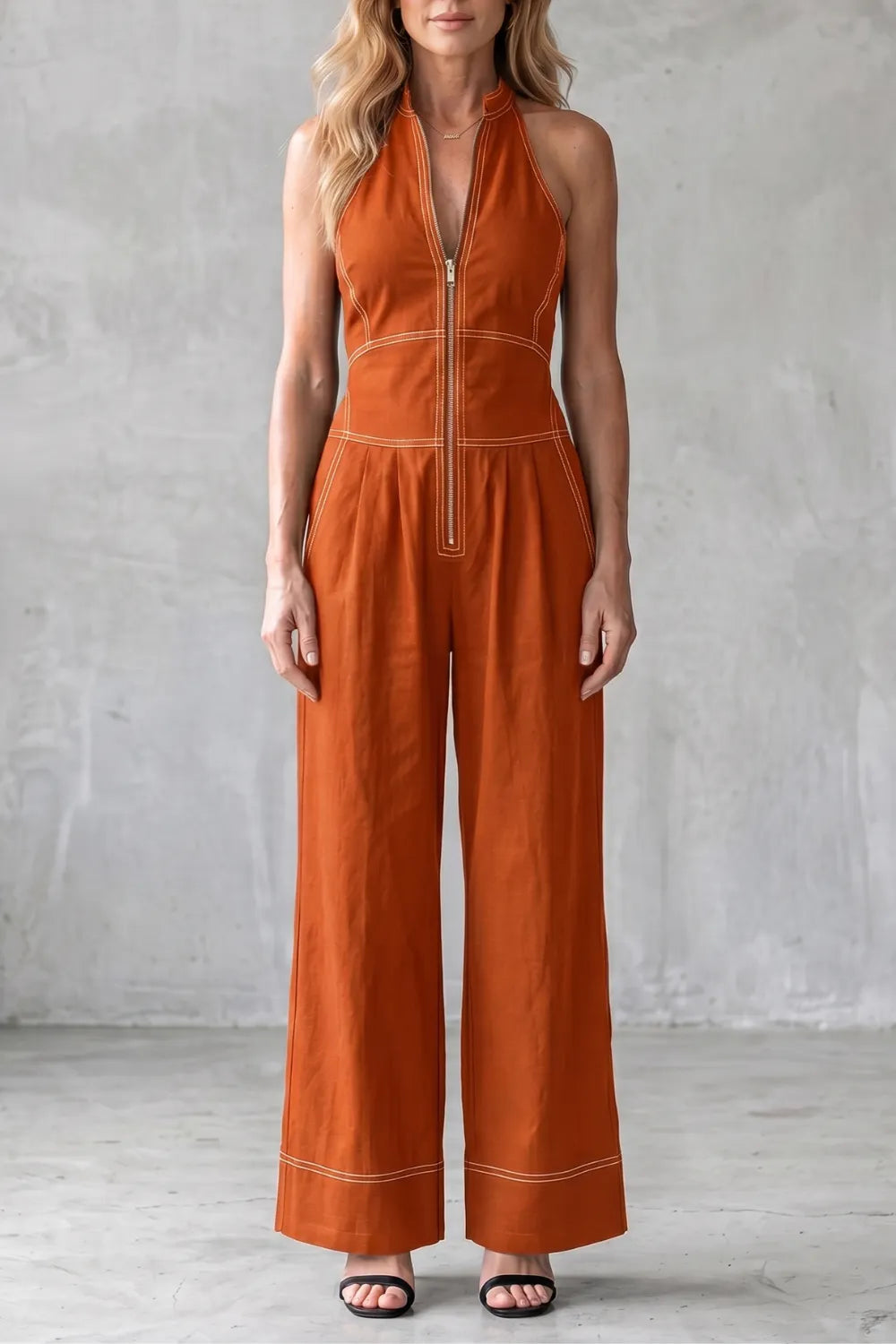 Contrast stitch utility – Wide-leg jumpsuit