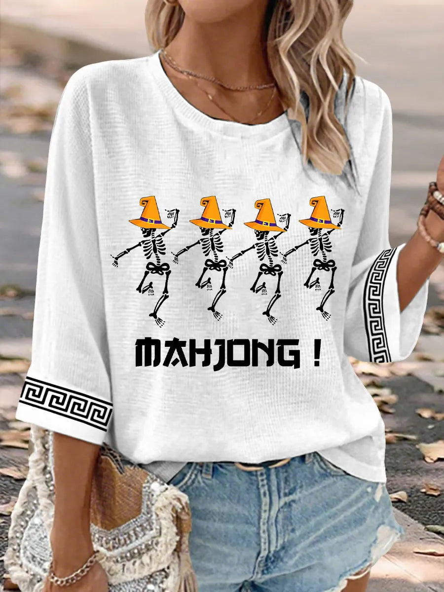 Women's Halloween Skull Mahjong Tops