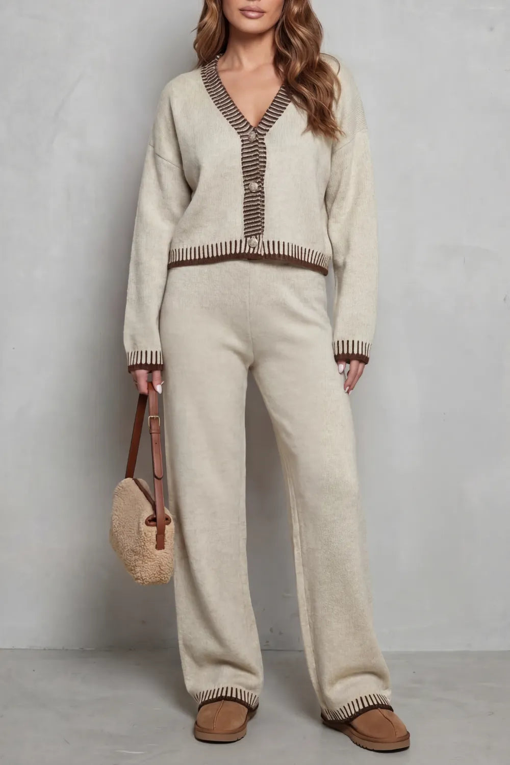 Contrast trim – Knit loungewear set