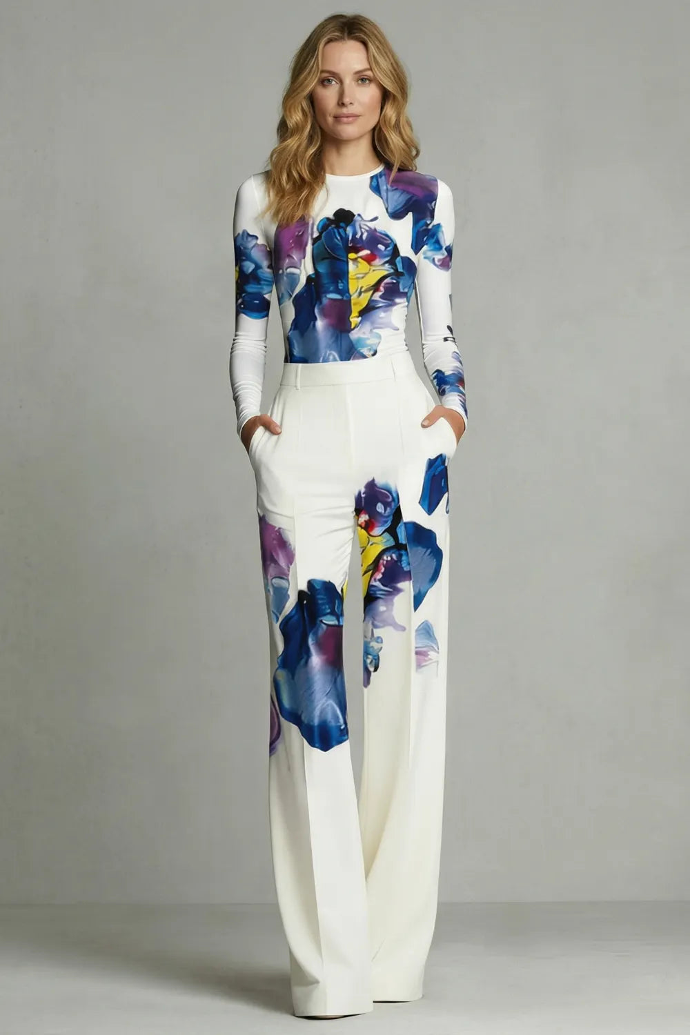 Artistic colourblock elegance – Top and trouser set