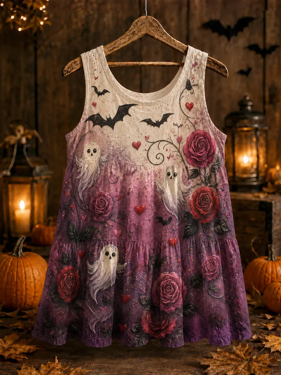 Women's Halloween Ghost Floral Print Sleeveless Tank Top