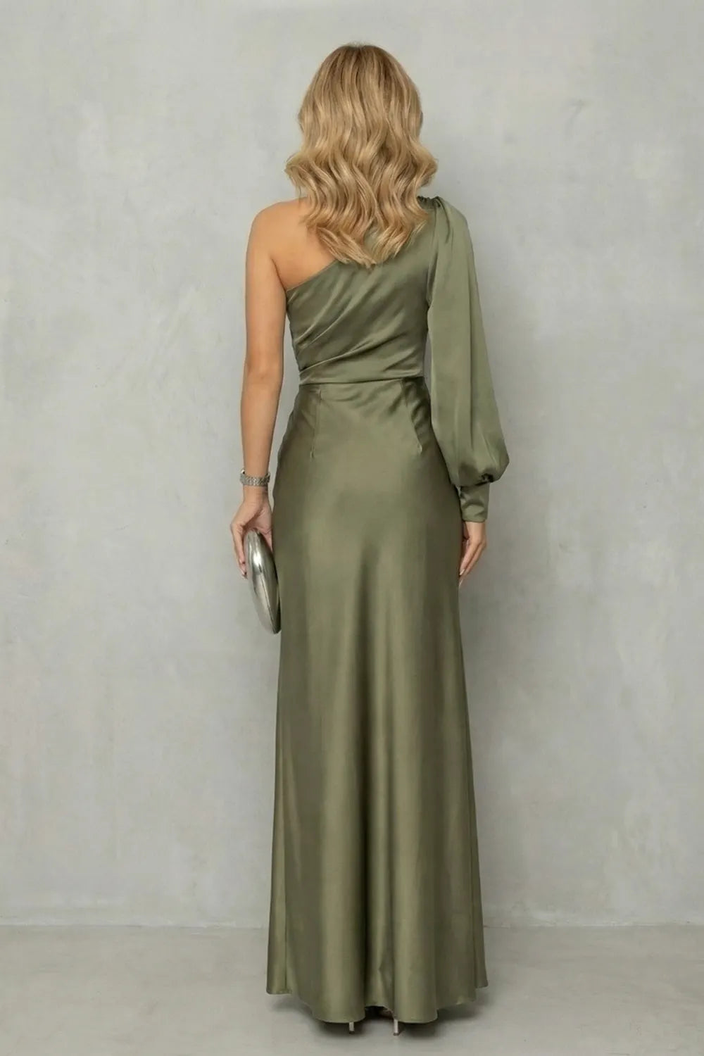 Draped waist elegance – One shoulder slit maxi dress
