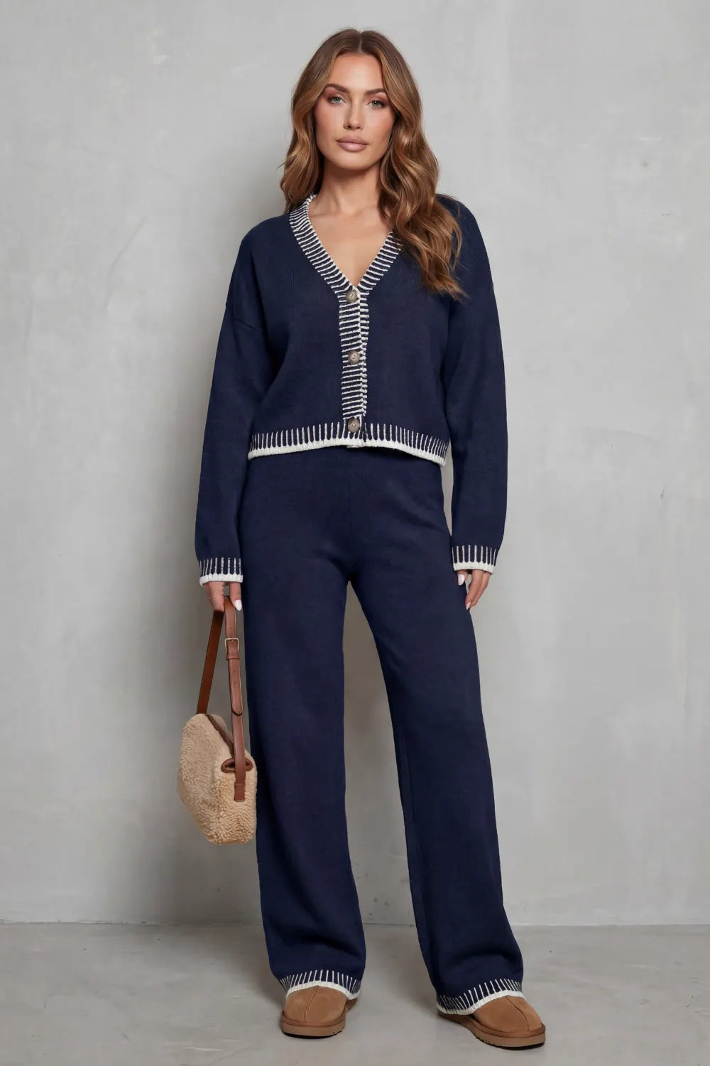 Contrast trim – Knit loungewear set