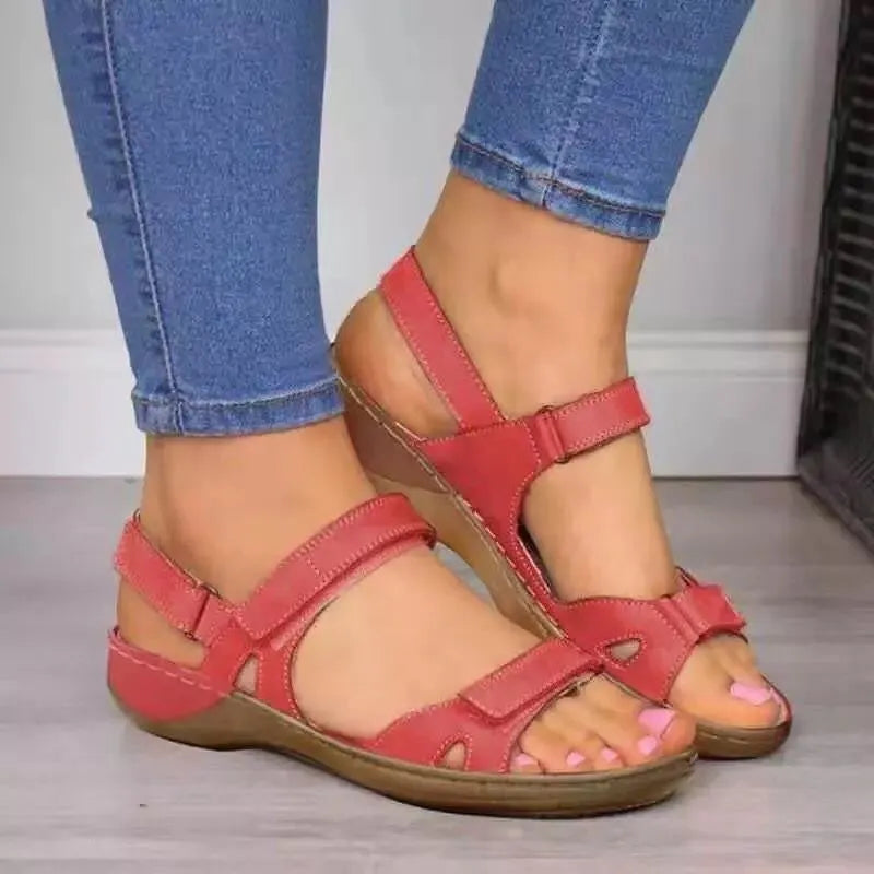 Fashion Breathable and Comfortable Flat-soled Peep-toe Velcro Sandals