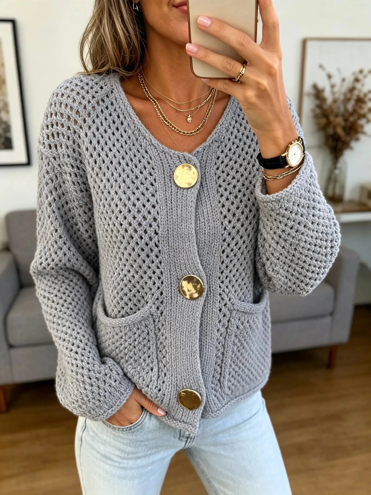 Women's Open-Knit Cardigan Sweater