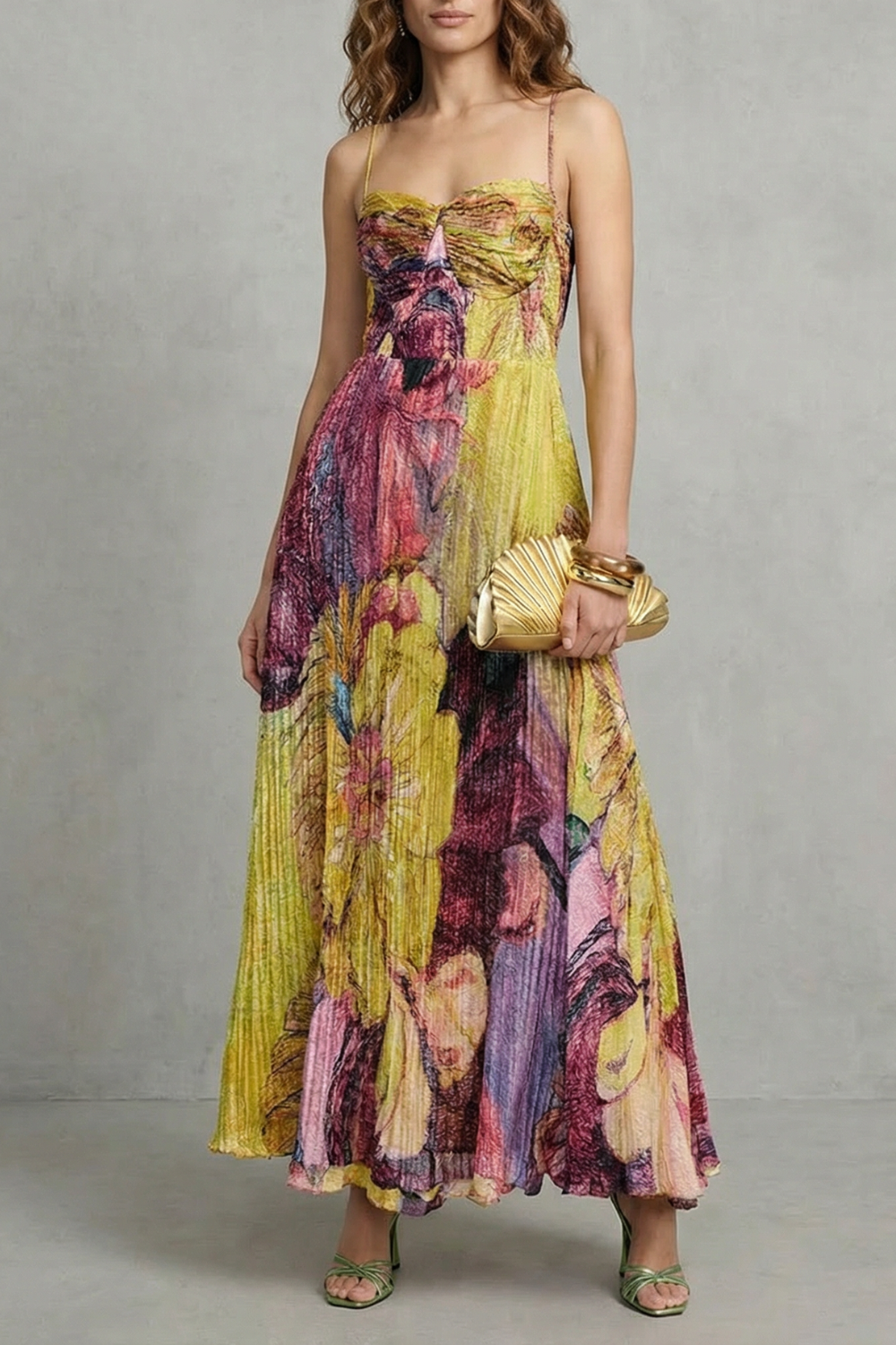 Watercolor floral pleats – Flowing maxi dress
