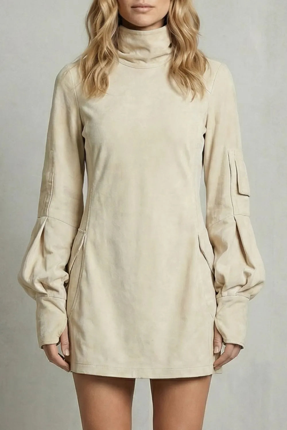 High neck silhouette – Suede-effect mini dress