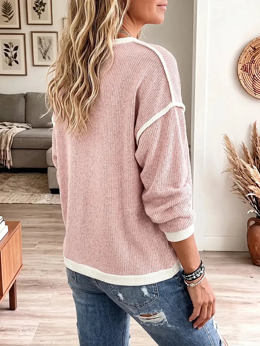 Vintage Elegant Knit Top Color-blocked Warm Sweater
