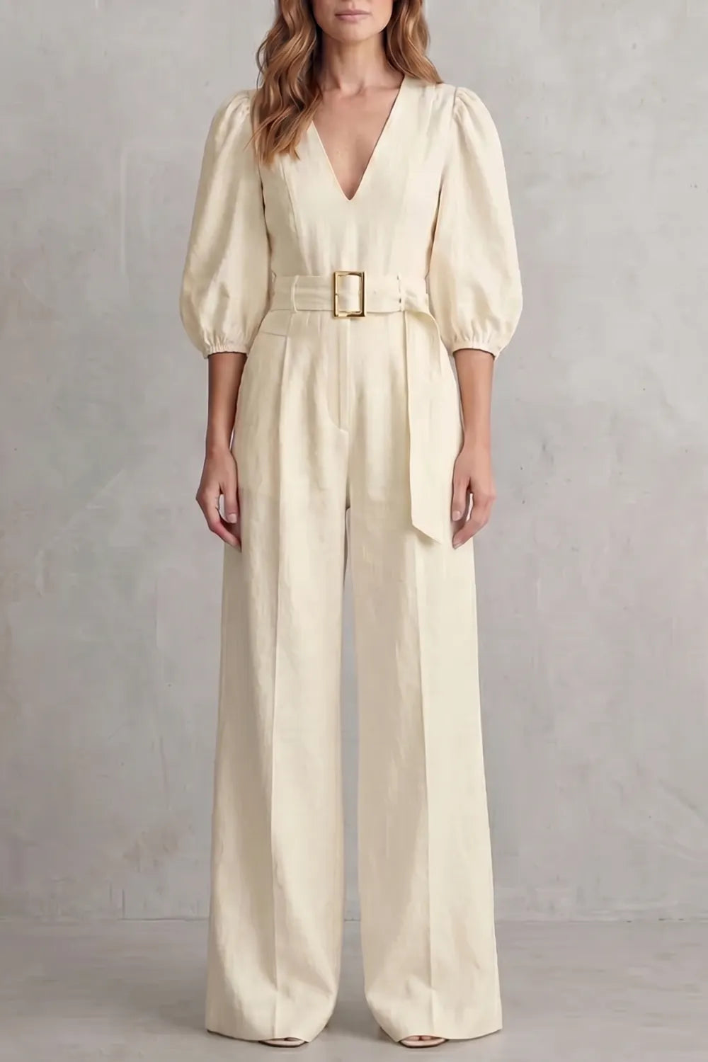 Elegant belted puff sleeve – Wide leg jumpsuit