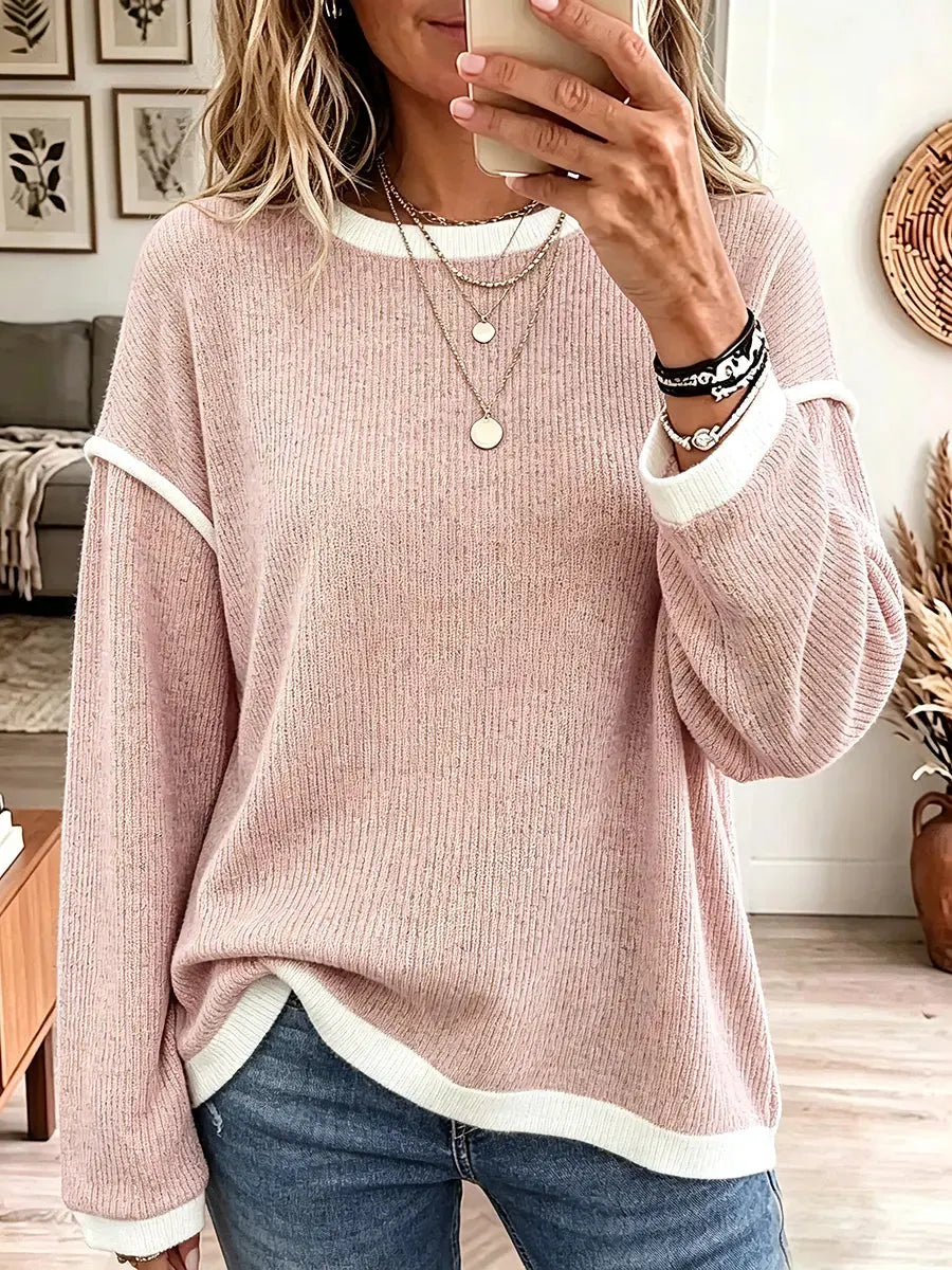 Vintage Elegant Knit Top Color-blocked Warm Sweater