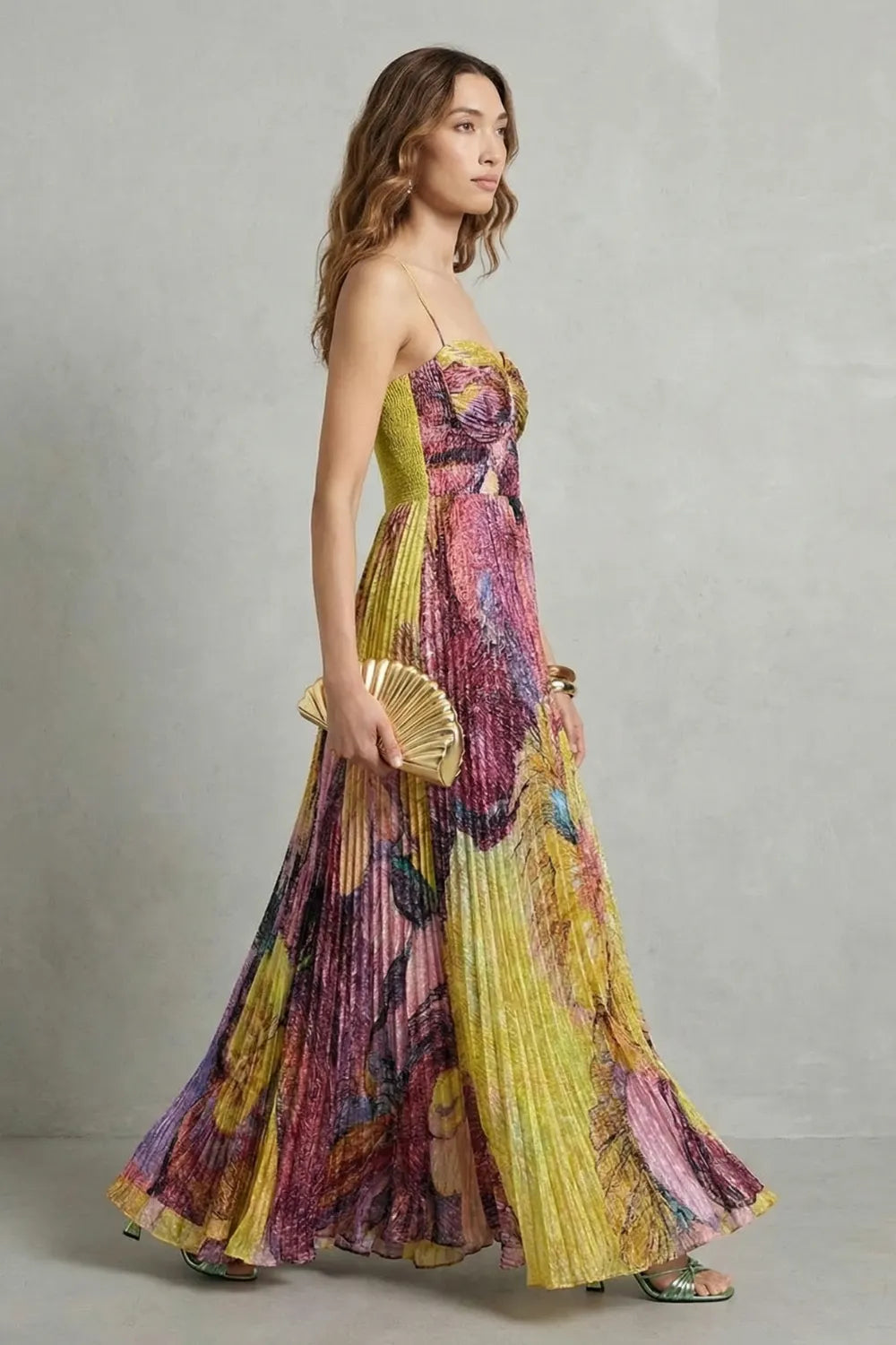 Watercolor floral pleats – Flowing maxi dress