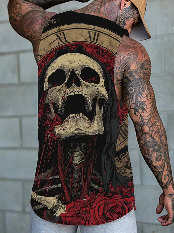 Cruel Skeleton Blood Tears Printed Men's Tank Tops