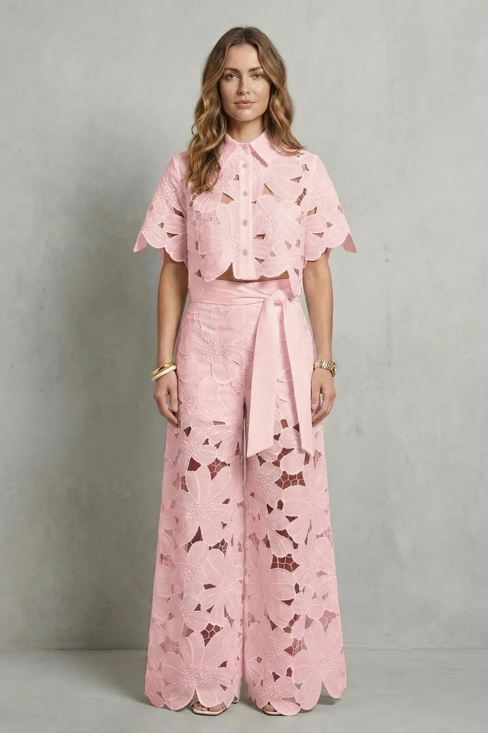 Embroidered lace elegance – Top and skirt set