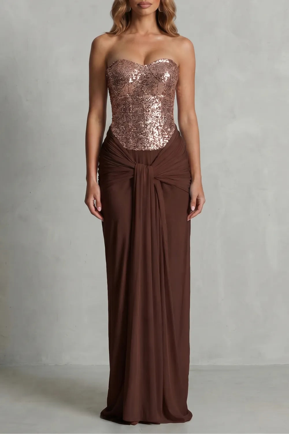 Draped satin elegance – Maxi dress
