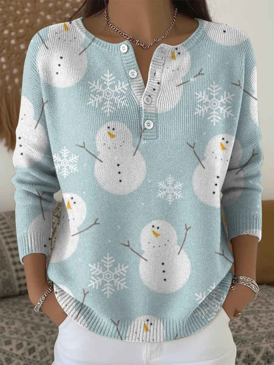 Women's Cute Little Snowman Casual Printed Sweater