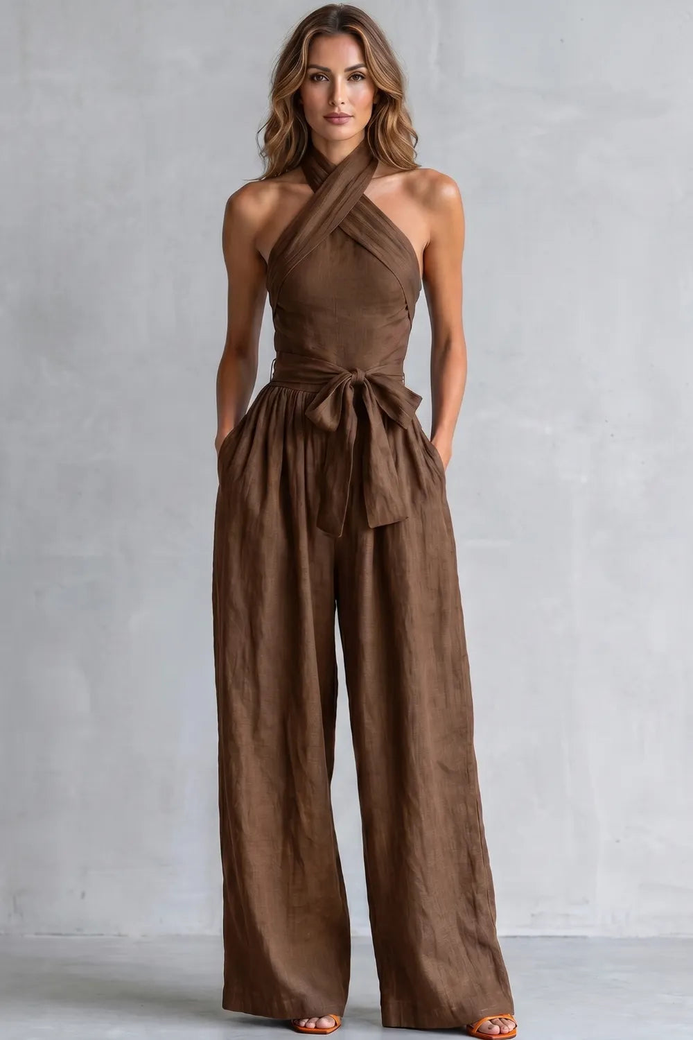 Cross-halter sophistication – Wide-leg jumpsuit