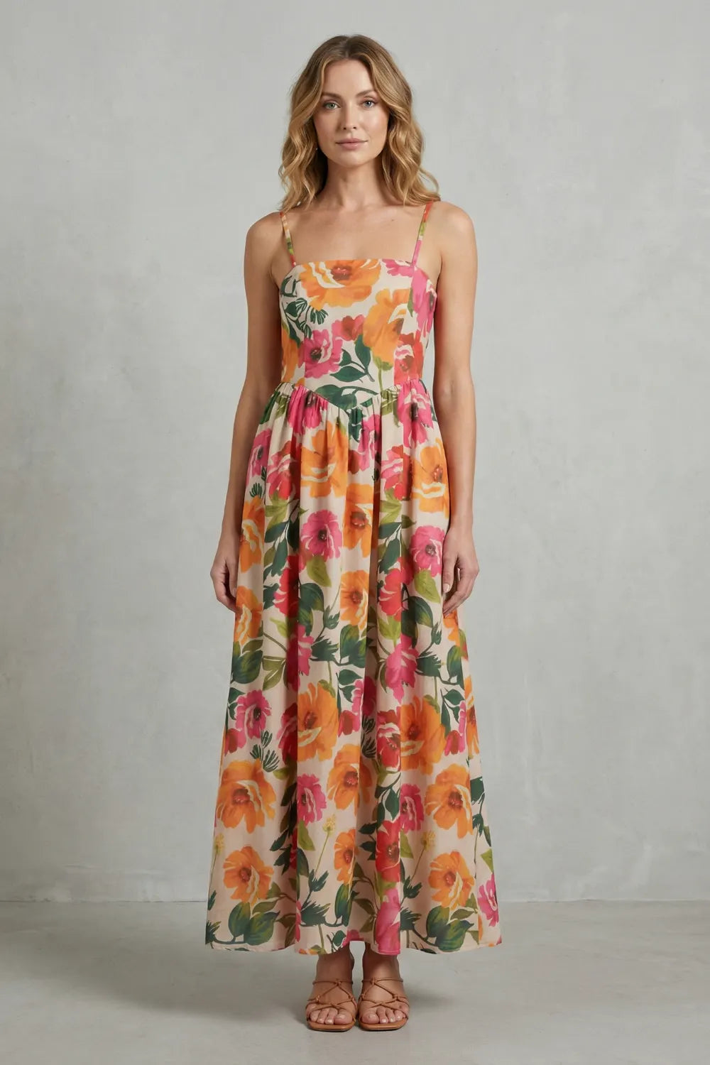 Square neck floral charm – Midi dress