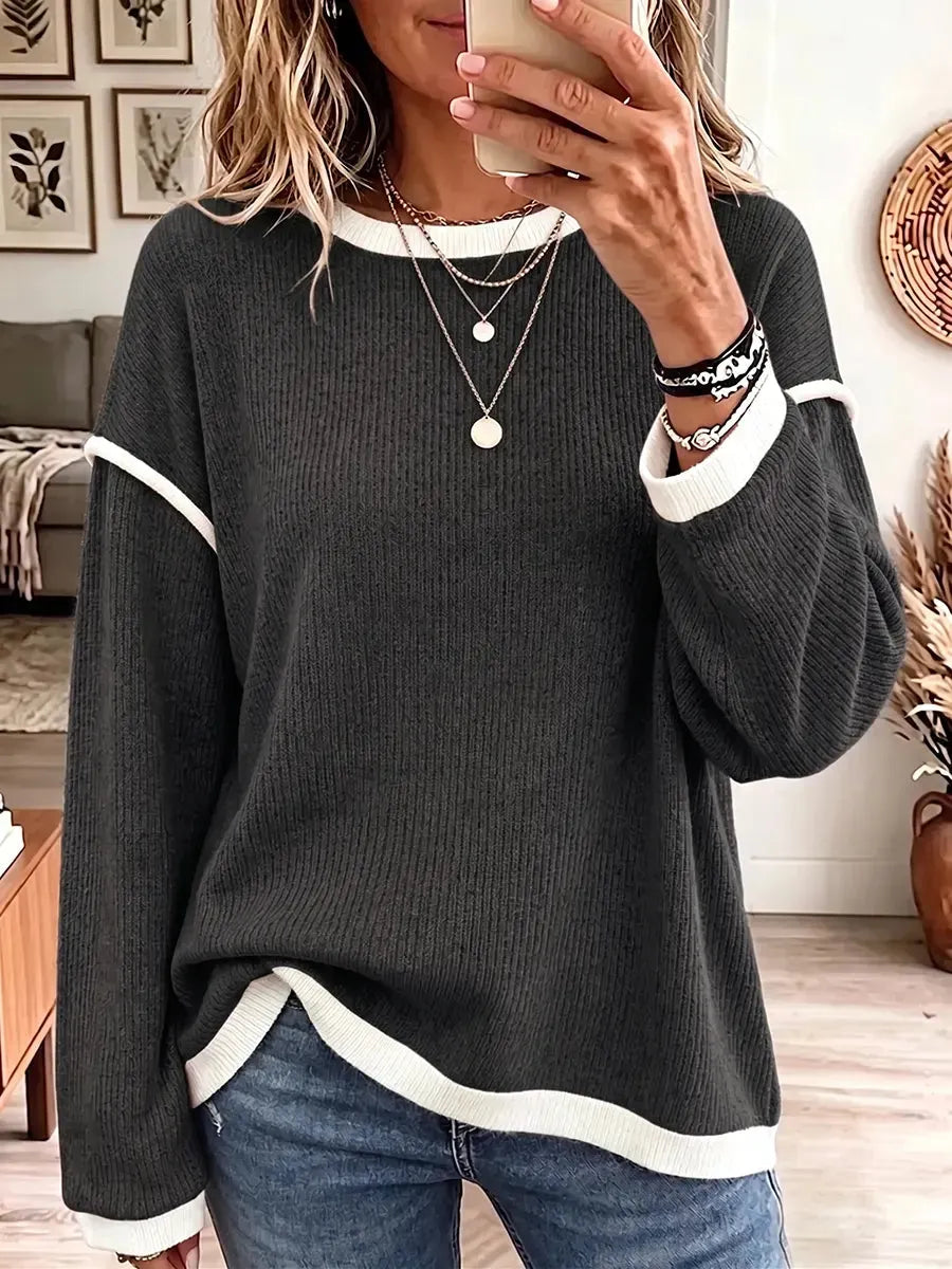 Vintage Elegant Knit Top Color-blocked Warm Sweater