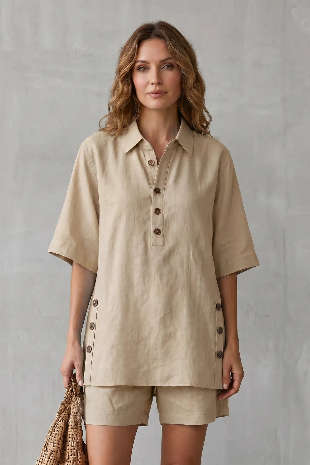 Relaxed button-detail comfort – Shorts set