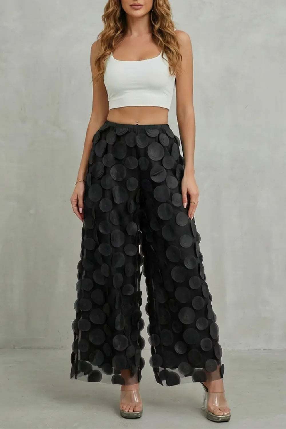 3D circle appliqué – Wide-leg trousers