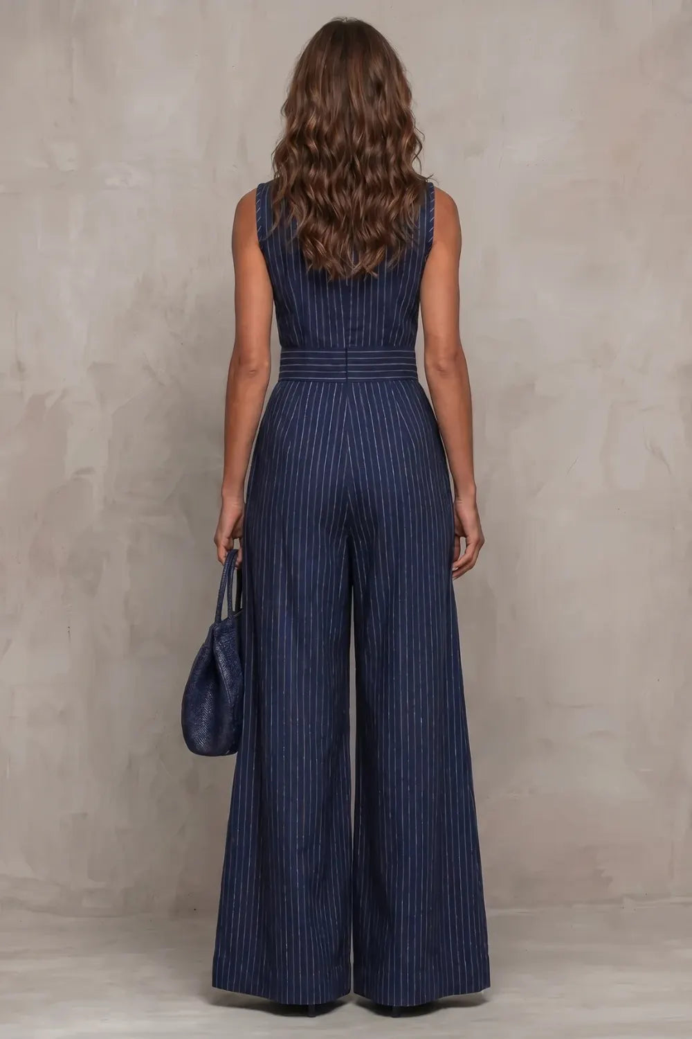 Striped elegant keyhole – Wide leg jumpsuit