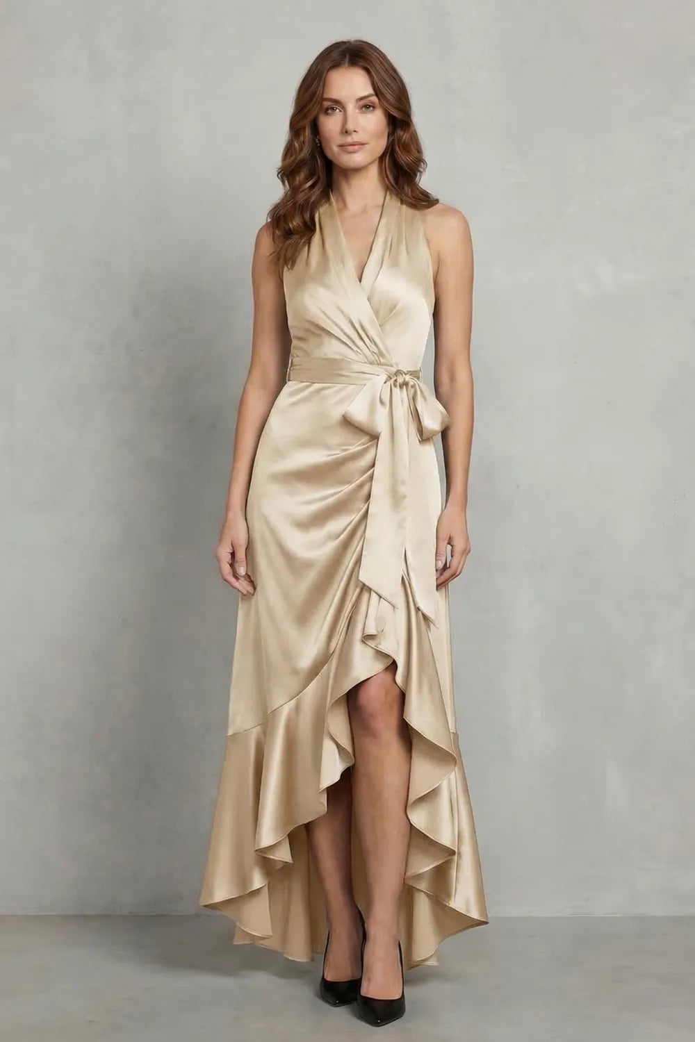 Satin draped silhouette – Evening maxi dress