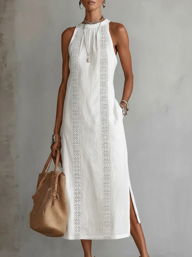 Retro Cozy Lace Minimalist Linen Dress