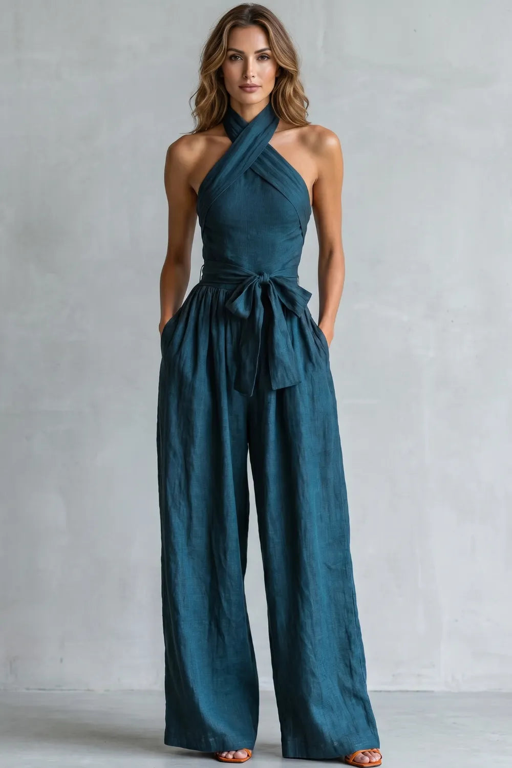 Cross-halter sophistication – Wide-leg jumpsuit