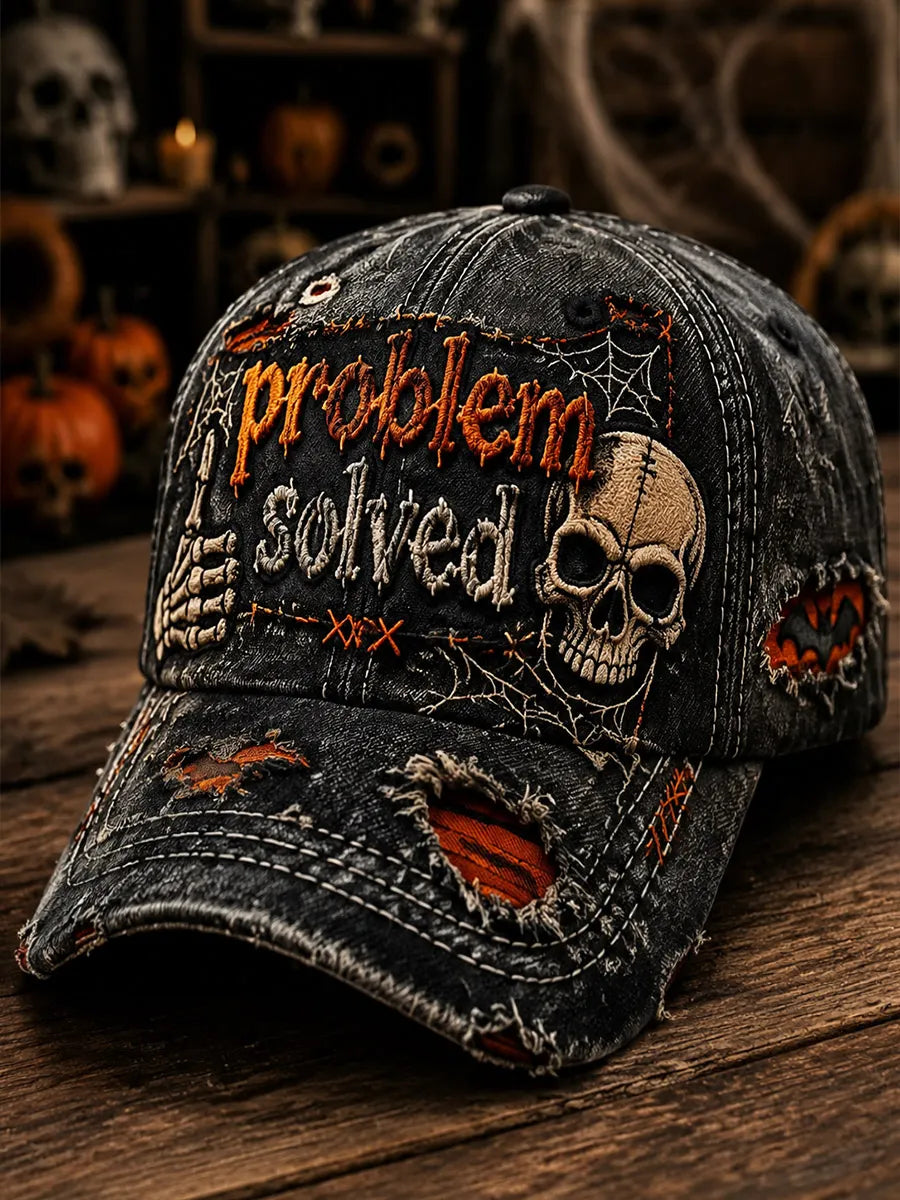 Problem Solved Halloween Retro Art Print Casual Baseball Cap