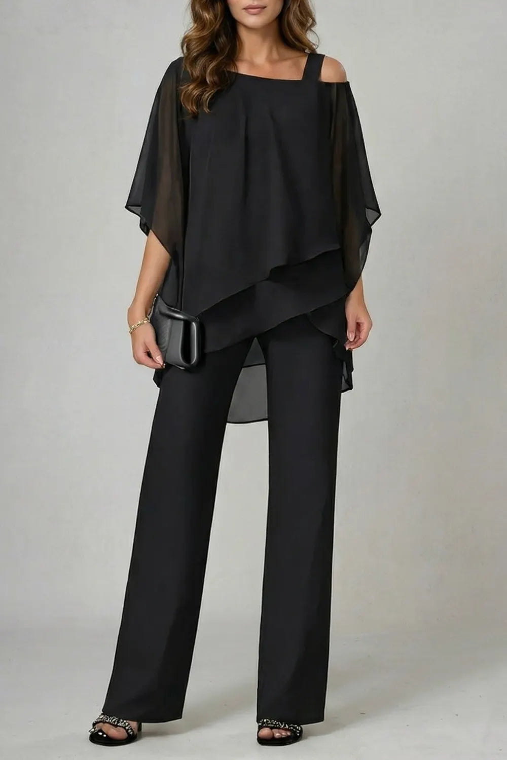 Asymmetric chiffon flow – Top and trouser set