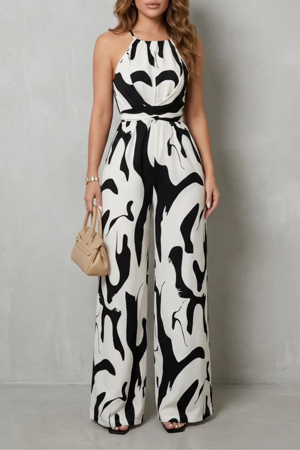 Abstract print halter – Wide-leg jumpsuit