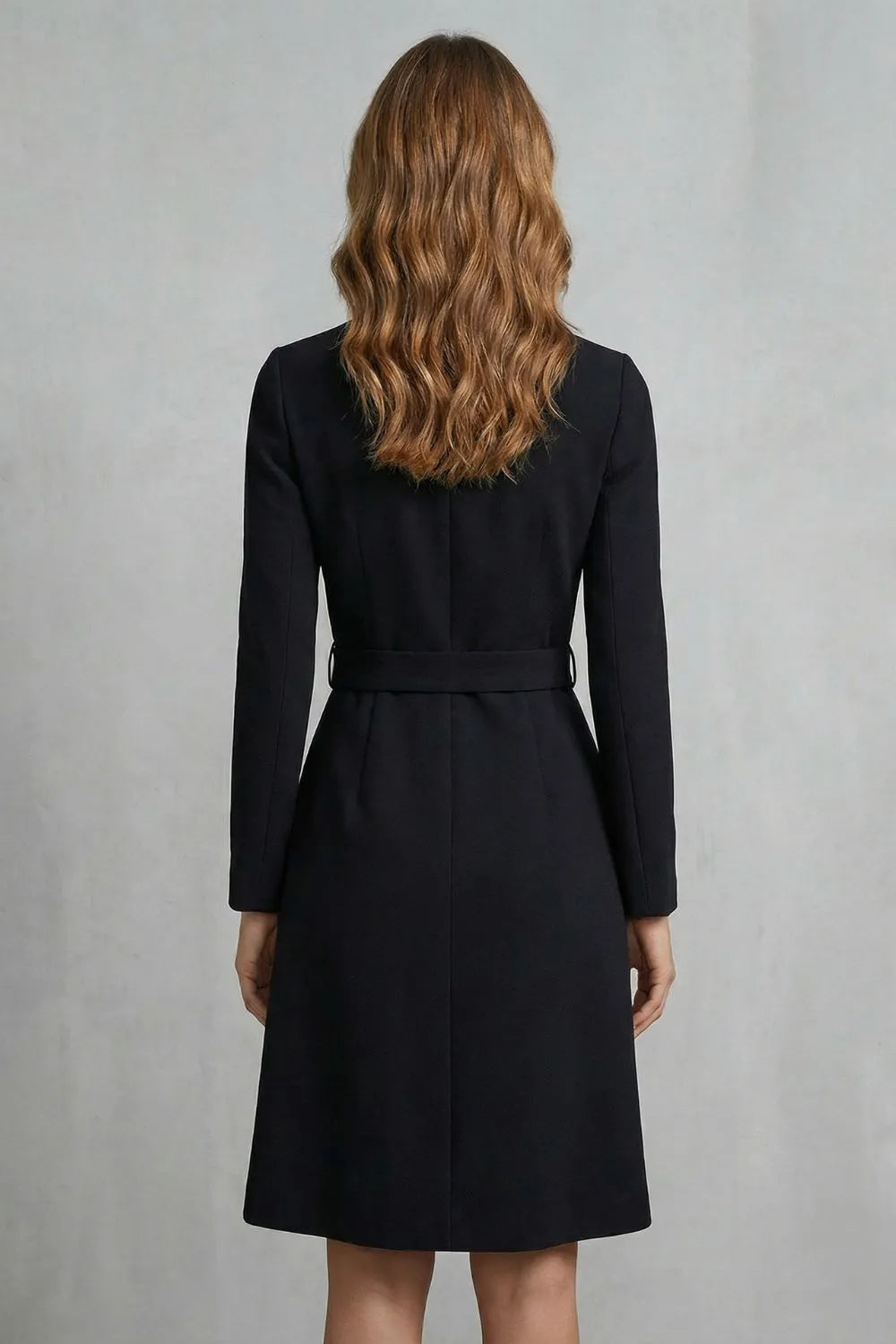 Asymmetric belted waist – A-line midi dress