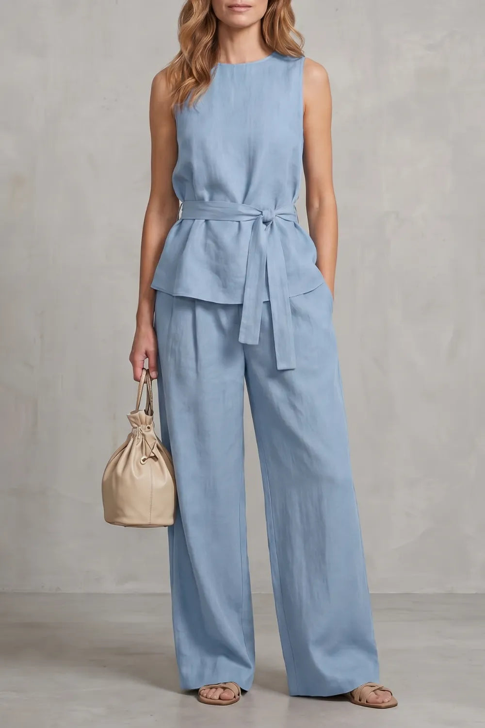 Elegant tie-waist silhouette – Two-piece trouser set