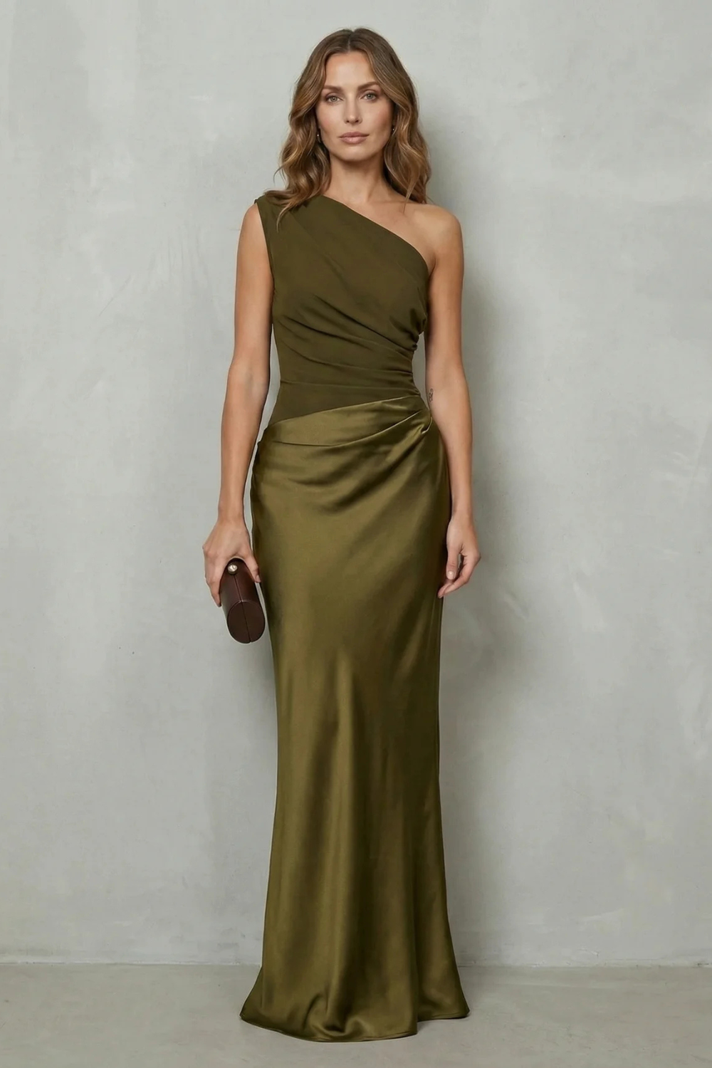 Asymmetric satin drape – Evening gown