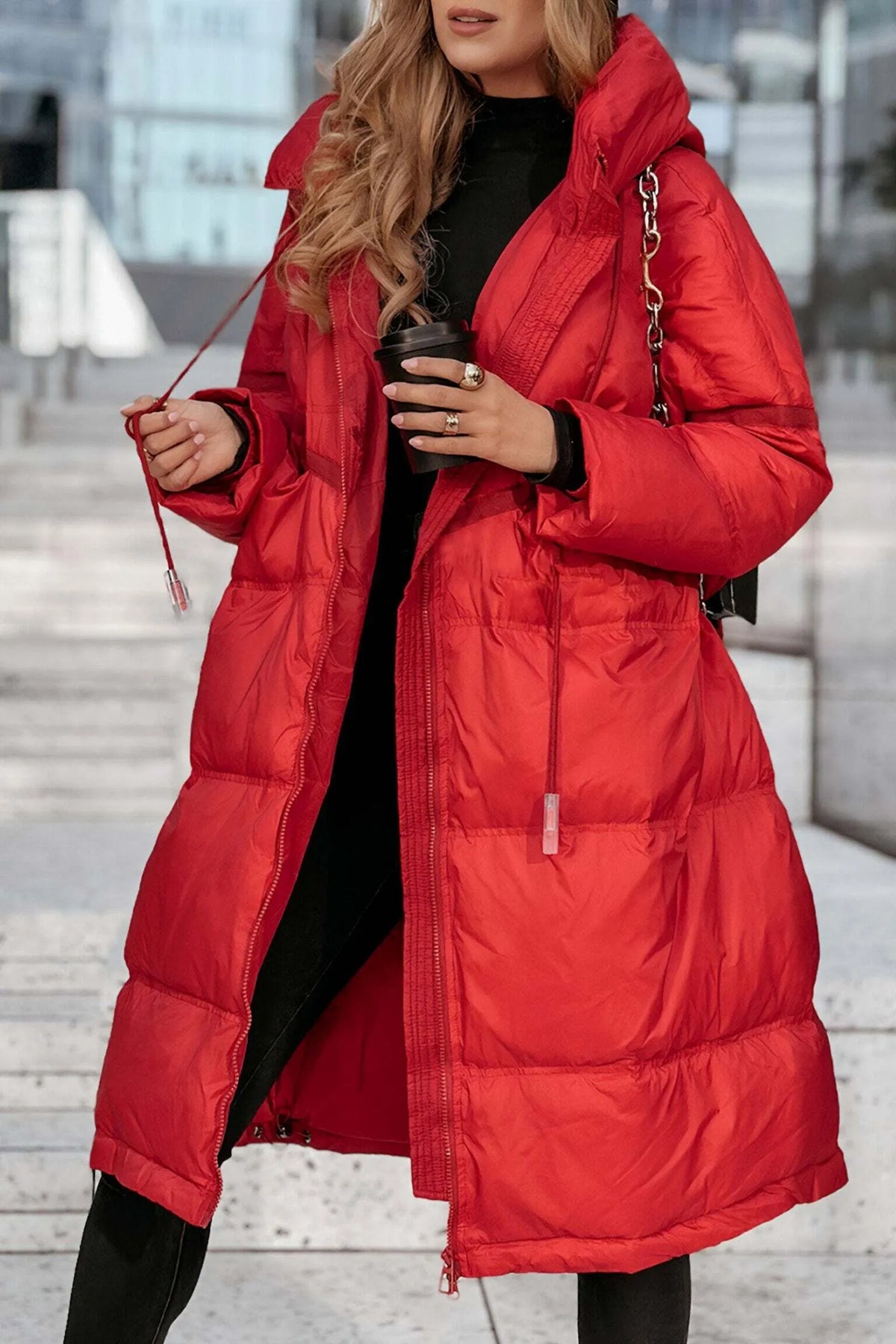 Women's Hooded Long Sleeve Mid-length Cotton Coat