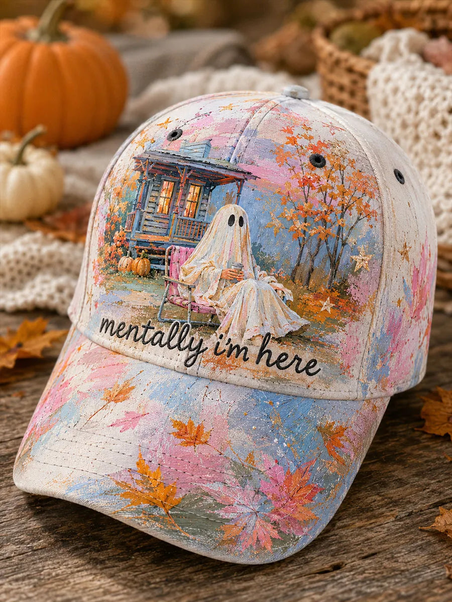 Autumn Ghost Cottage Painting Style Vintage Baseball Cap