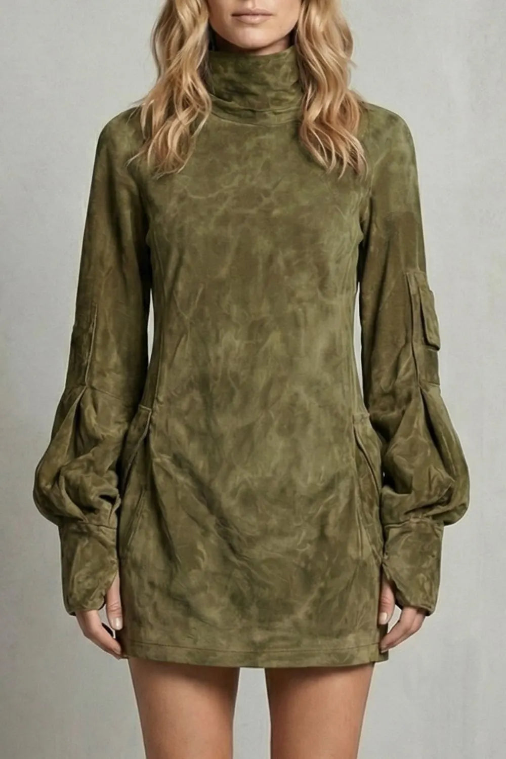 High neck silhouette – Suede-effect mini dress