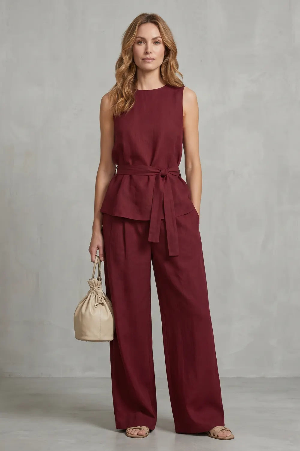 Elegant tie-waist silhouette – Two-piece trouser set