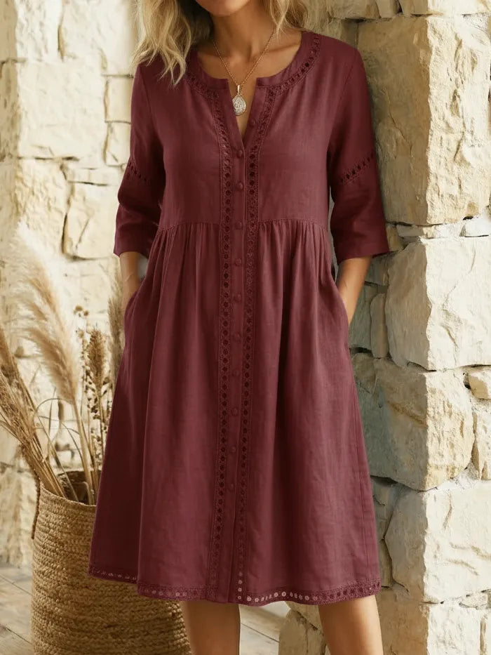 Casual & Cozy Lace-paneled Cotton-linen Dress