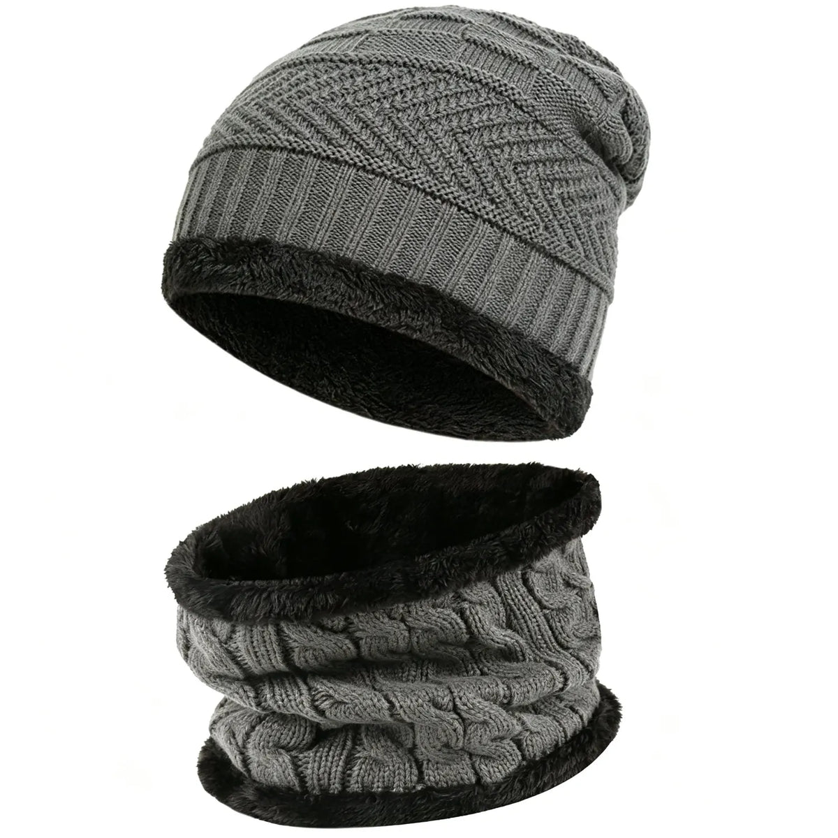 Mens Womens Winter Beanie Hat Scarf Set Warm Knit Hat Thick Fleece Lined Winter Cap