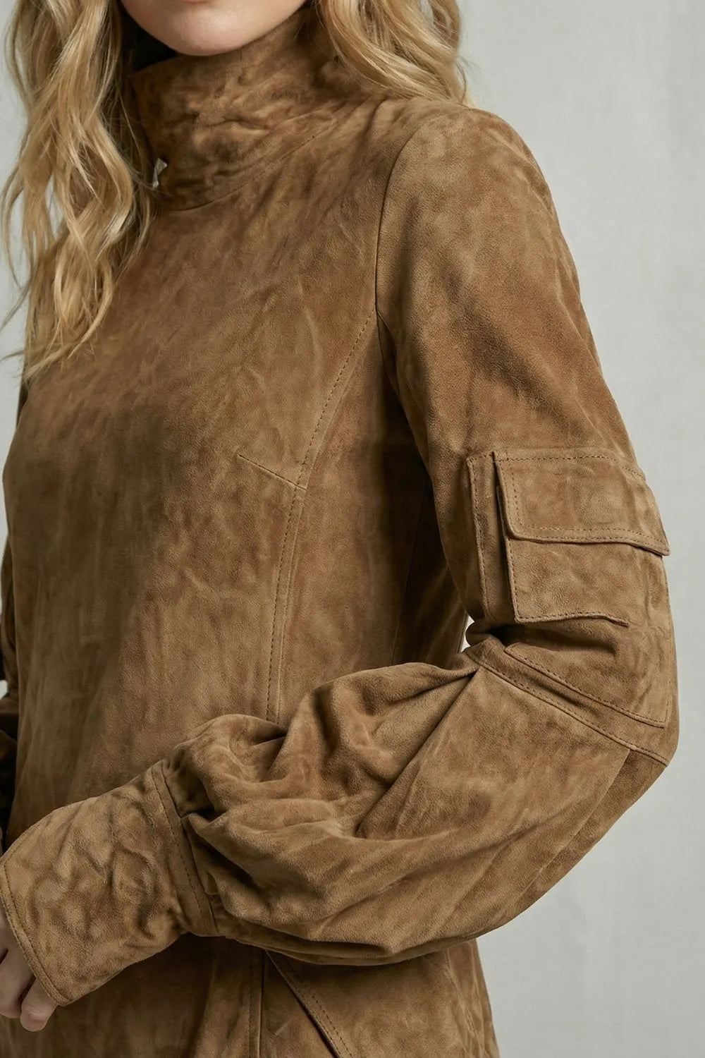 High neck silhouette – Suede-effect mini dress
