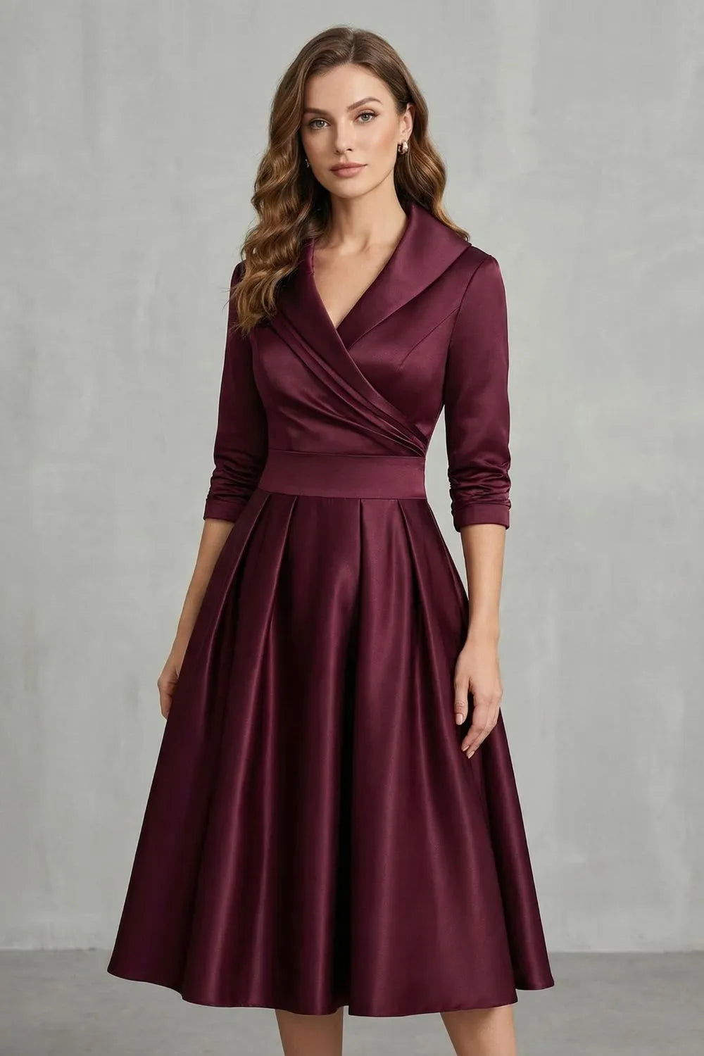 Draped collar elegance – Midi dress