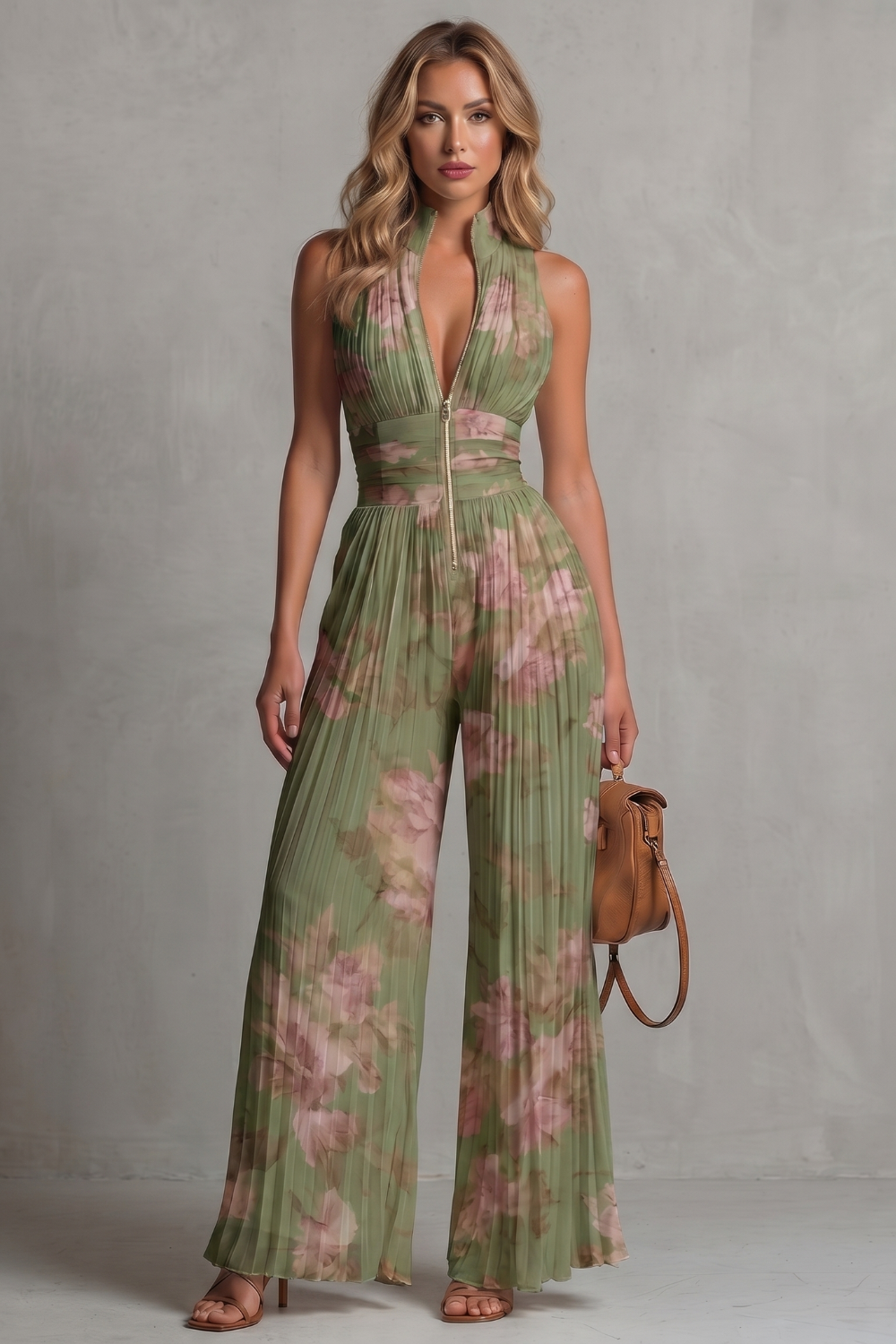 Pleated halter elegance – Wide-leg jumpsuit