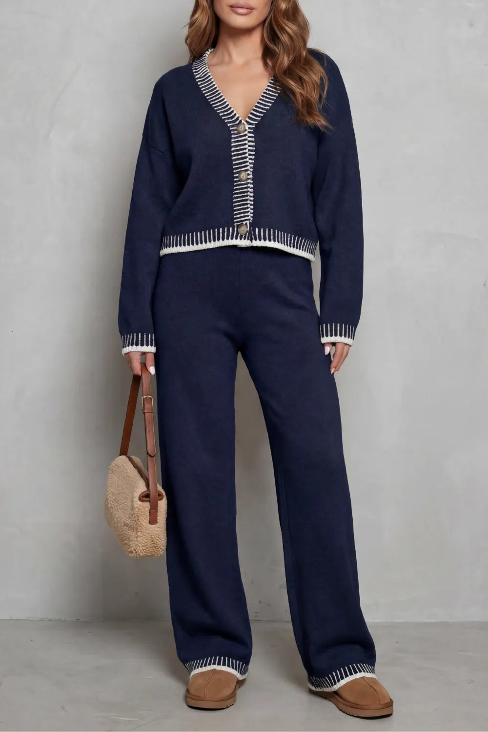 Contrast trim – Knit loungewear set