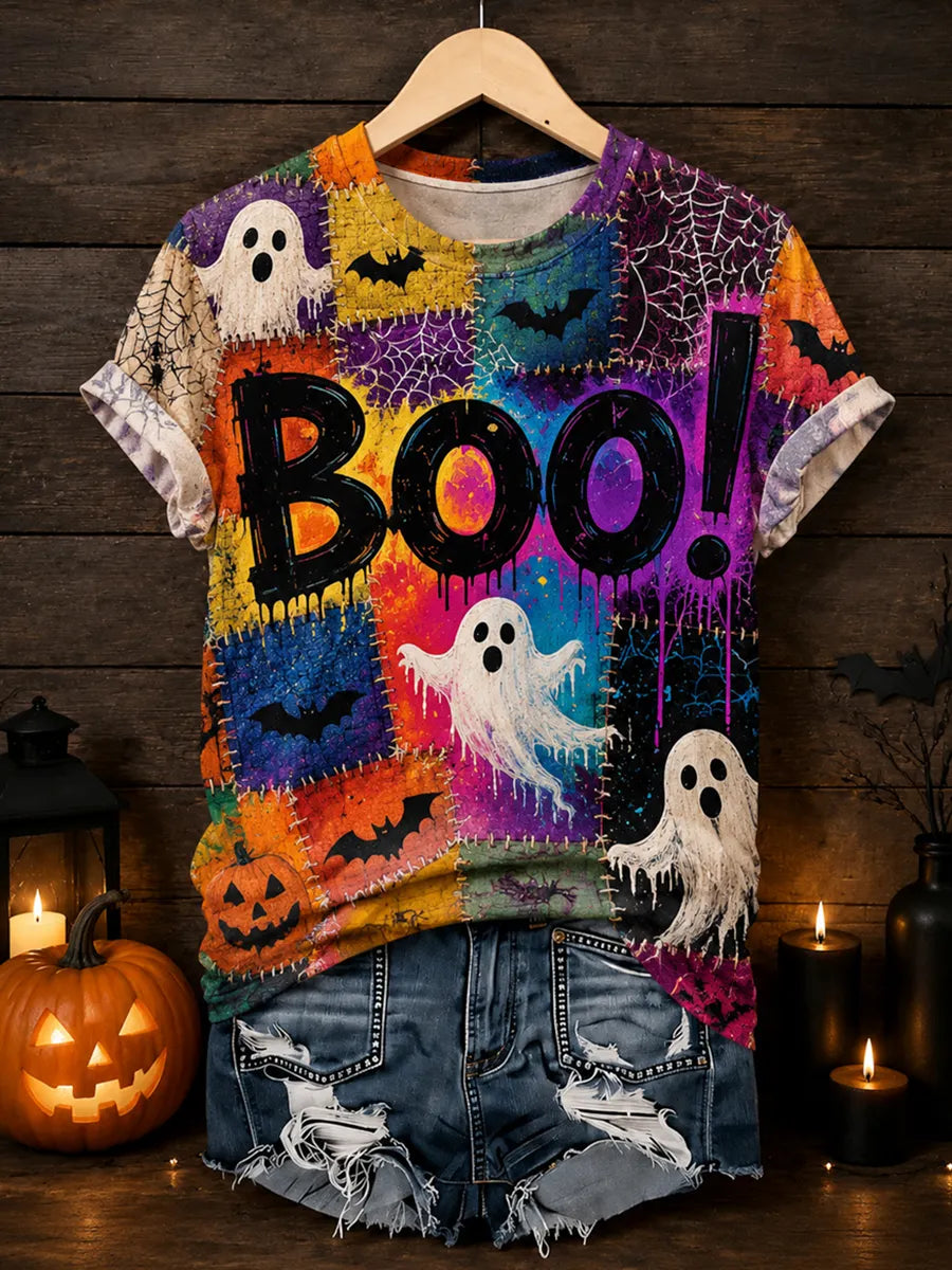 Women's Halloween BOO Print Casual T-Shirt