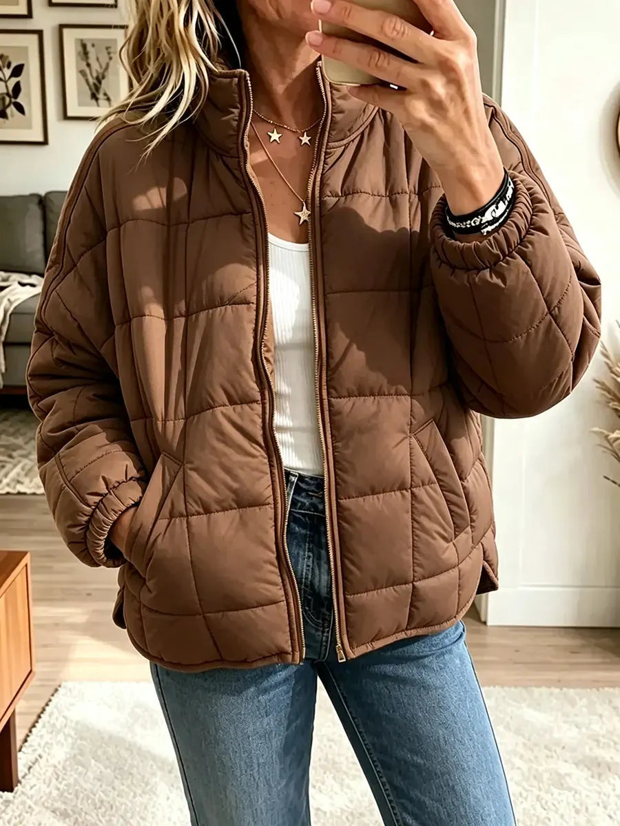 Women’s Stand Collar Zip Up Lightweight Short Padded Coat